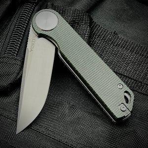 FINCH: Green Micarta Handles, Ball Bearing Pivot System, D2 Blade, Folding Pocket Knife