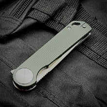 Load image into Gallery viewer, FINCH: Green Micarta Handles, Ball Bearing Pivot System, D2 Blade, Folding Pocket Knife