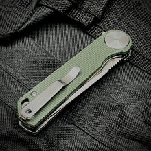 Load image into Gallery viewer, FINCH: Green Micarta Handles, Ball Bearing Pivot System, D2 Blade, Folding Pocket Knife