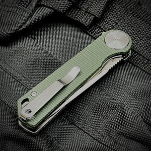 FINCH: Green Micarta Handles, Ball Bearing Pivot System, D2 Blade, Folding Pocket Knife