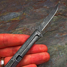 Load image into Gallery viewer, CAVALIER: Small Slim Design, 8Cr13MoV Straight Back Blade, Black Stonewashed Handles, Ball Bearing Flipper System