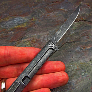 CAVALIER: Small Slim Design, 8Cr13MoV Straight Back Blade, Black Stonewashed Handles, Ball Bearing Flipper System