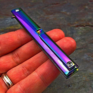 CAVALIER: Rainbow Spectrum Handles, Small Slim Design, 8Cr13MoV Straight Back Blade, Ball Bearing Flipper System