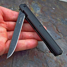 Load image into Gallery viewer, CALHOUN: Slim Low Profile Design, Black G10 Handles, 8Cr13MoV Blade, Fast Open Ball Bearing Flipper System, EDC Folding Pocket Knife