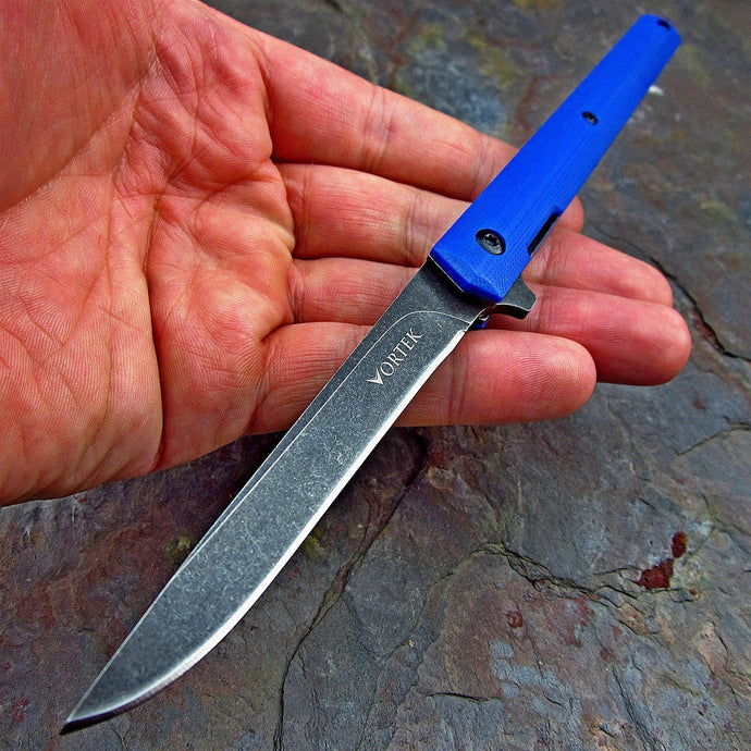 CALHOUN: Slim Low Profile Design, Blue G10 Handles, 8Cr13MoV Blade, Ball Bearing Pivot System