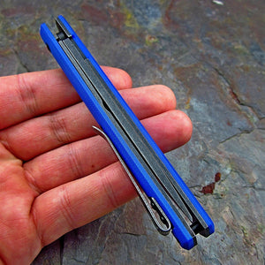 CALHOUN: Slim Low Profile Design, Blue G10 Handles, 8Cr13MoV Blade, Ball Bearing Pivot System