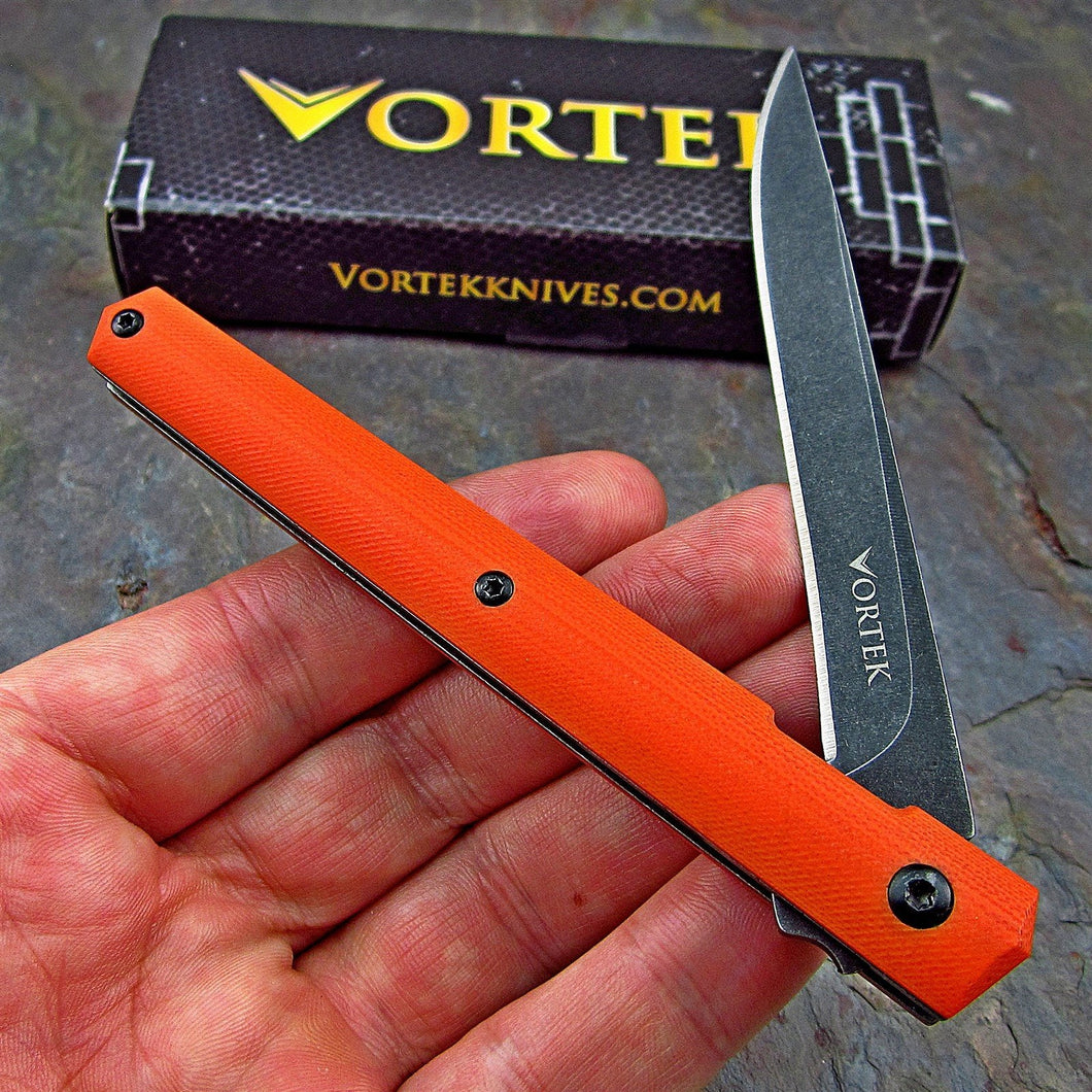 CALHOUN: Slim Low Profile Design, Orange G10 Handles, 8Cr13MoV Blade, Ball Bearing Flipper System, EDC Folding Pocket Knife