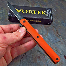 Load image into Gallery viewer, CALHOUN: Slim Low Profile Design, Orange G10 Handles, 8Cr13MoV Blade, Ball Bearing Flipper System, EDC Folding Pocket Knife