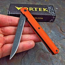 Load image into Gallery viewer, CALHOUN: Slim Low Profile Design, Orange G10 Handles, 8Cr13MoV Blade, Ball Bearing Flipper System, EDC Folding Pocket Knife