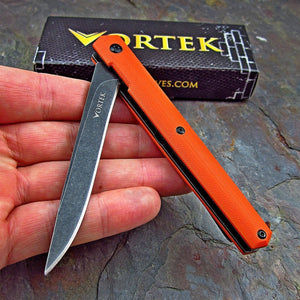 CALHOUN: Slim Low Profile Design, Orange G10 Handles, 8Cr13MoV Blade, Ball Bearing Flipper System, EDC Folding Pocket Knife