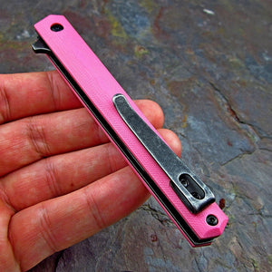 CALHOUN: Slim Low Profile Design, Pink G10 Handles, 8Cr13MoV Blade, Ball Bearing Pivot System, EDC Folding Pocket Knife