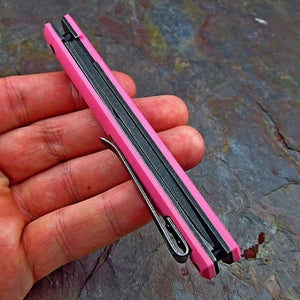 CALHOUN: Slim Low Profile Design, Pink G10 Handles, 8Cr13MoV Blade, Ball Bearing Pivot System, EDC Folding Pocket Knife