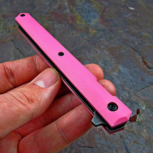 CALHOUN: Slim Low Profile Design, Pink G10 Handles, 8Cr13MoV Blade, Ball Bearing Pivot System, EDC Folding Pocket Knife