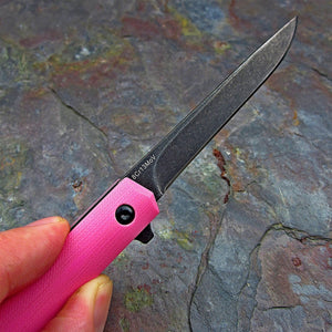 CALHOUN: Slim Low Profile Design, Pink G10 Handles, 8Cr13MoV Blade, Ball Bearing Pivot System, EDC Folding Pocket Knife