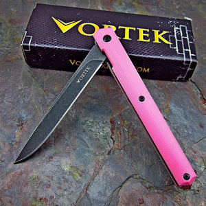 CALHOUN: Slim Low Profile Design, Pink G10 Handles, 8Cr13MoV Blade, Ball Bearing Pivot System, EDC Folding Pocket Knife