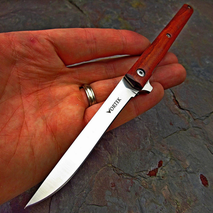 CALHOUN: Slim Low Profile Design, Rosewood Handles, 8Cr13MoV Blade,   Fast Open Ball Bearing Flipper Blade