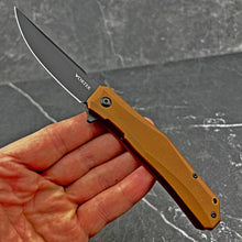 Load image into Gallery viewer, NIMBUS: Brown G10 Handles, Ball Bearing Flipper Pivot System, D2 Trailing Point Blade