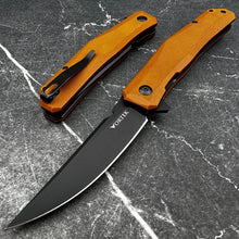 Load image into Gallery viewer, NIMBUS: Brown G10 Handles, Ball Bearing Flipper Pivot System, D2 Trailing Point Blade