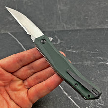 Load image into Gallery viewer, NIMBUS: Green G10 Handles, Ball Bearing Flipper Pivot System, D2 Trailing Point Blade