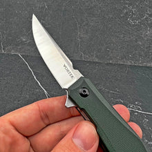 Load image into Gallery viewer, NIMBUS: Green G10 Handles, Ball Bearing Flipper Pivot System, D2 Trailing Point Blade