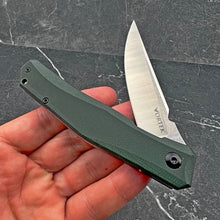 Load image into Gallery viewer, NIMBUS: Green G10 Handles, Ball Bearing Flipper Pivot System, D2 Trailing Point Blade