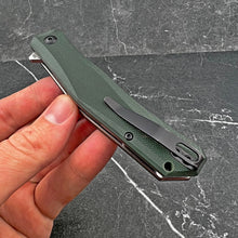 Load image into Gallery viewer, NIMBUS: Green G10 Handles, Ball Bearing Flipper Pivot System, D2 Trailing Point Blade