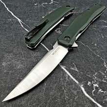 Load image into Gallery viewer, NIMBUS: Green G10 Handles, Ball Bearing Flipper Pivot System, D2 Trailing Point Blade