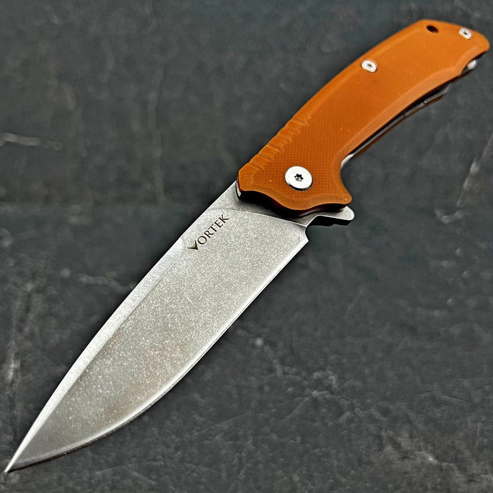 ROVER: Desert Tan G10 Handles, D2 Drop Point Blade, Ball Bearing Flipper Pivot System