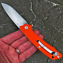 Load image into Gallery viewer, ROVER:  Blaze Orange G10 Handle, D2 Drop Point Blade,  Ball Bearing Pivot System