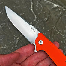 Load image into Gallery viewer, ROVER:  Blaze Orange G10 Handle, D2 Drop Point Blade,  Ball Bearing Pivot System