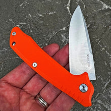 Load image into Gallery viewer, ROVER:  Blaze Orange G10 Handle, D2 Drop Point Blade,  Ball Bearing Pivot System