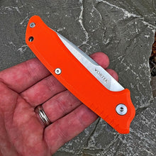 Load image into Gallery viewer, ROVER:  Blaze Orange G10 Handle, D2 Drop Point Blade,  Ball Bearing Pivot System