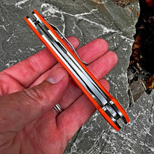 Load image into Gallery viewer, ROVER:  Blaze Orange G10 Handle, D2 Drop Point Blade,  Ball Bearing Pivot System