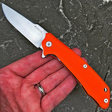 Load image into Gallery viewer, ROVER:  Blaze Orange G10 Handle, D2 Drop Point Blade,  Ball Bearing Pivot System