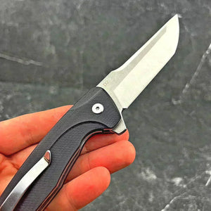 GARRISON: Black G10 Handles,  D2 Tanto Blade,  Ball Bearing Flipper System