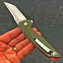 Load image into Gallery viewer, GARRISON:  Green G10 Handles,  D2 Tanto Blade,  Ball Bearing Flipper System