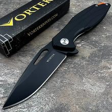 Load image into Gallery viewer, PELICAN: Black G10 Handles, D2 Drop Point Blade,  Ball Bearing Flipper System