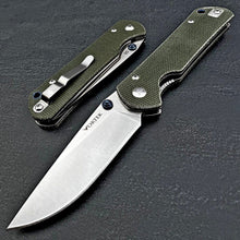 Load image into Gallery viewer, OTIS: Green Micarta Handles, Thumb Stud Opening, D2 Drop Point Blade