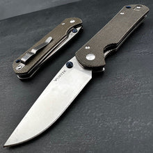 Load image into Gallery viewer, OTIS:  Grey Micarta Handles, D2 Tool Steel Blade, Thumb Stud Opening