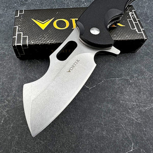 RHINO: Black G10 Handles, D2 Cleaver Blade,  Ball Bearing Flipper System