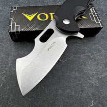 Load image into Gallery viewer, RHINO: Black G10 Handles, D2 Cleaver Blade,  Ball Bearing Flipper System