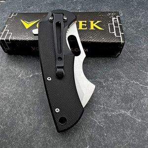 RHINO: Black G10 Handles, D2 Cleaver Blade,  Ball Bearing Flipper System