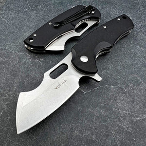 RHINO: Black G10 Handles, D2 Cleaver Blade,  Ball Bearing Flipper System