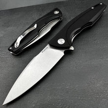 Load image into Gallery viewer, PALADIN: Large Black G10 Handles, D2 Drop Point Blade, Fast Open Ball Baring Pivot System