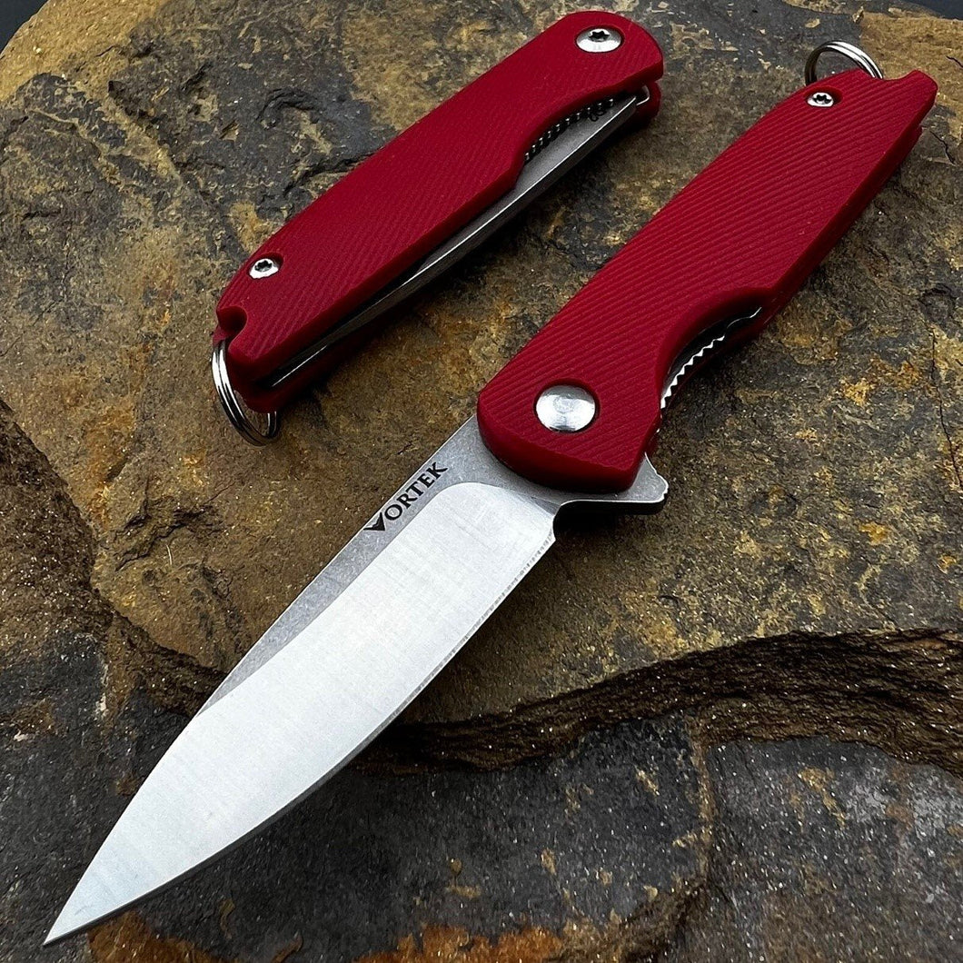 PIKA: Red Handles, D2 Ball Bearing Flipper Blade, Small Keychain Knife,  Ball Bearing Pivot System