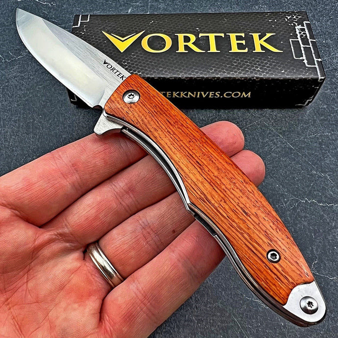 ORCHARD: Sandalwood Handles, 9Cr18MoV Drop Point Blade,  Ball Bearing Flipper System