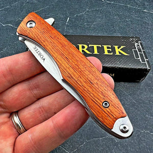 ORCHARD: Sandalwood Handles, 9Cr18MoV Drop Point Blade,  Ball Bearing Flipper System