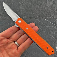 Load image into Gallery viewer, RONIN:  8Cr13MoV Straight Back Blade, Orange G10 Handles,  Ball Bearing Flipper System