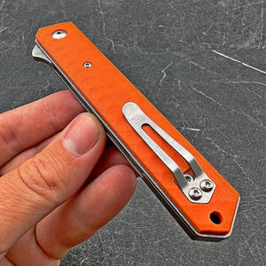 RONIN:  8Cr13MoV Straight Back Blade, Orange G10 Handles,  Ball Bearing Flipper System