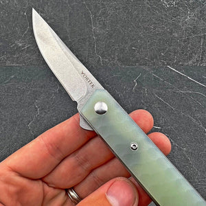 RONIN:  Jade G10 Handles,  8Cr13MoV Straight Back Blade,  Fast Ball Bearing Flipper System